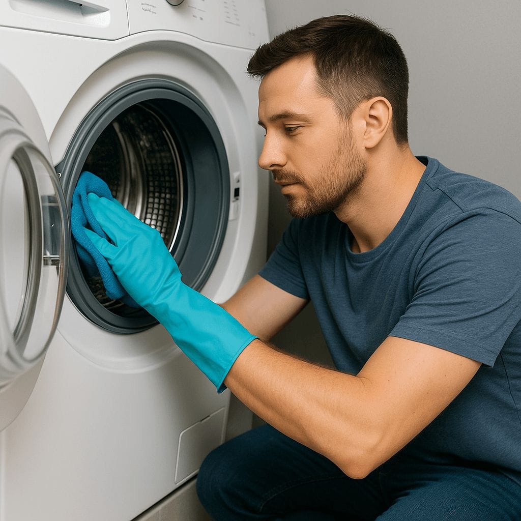 une personne qui nettoie une machine à laver